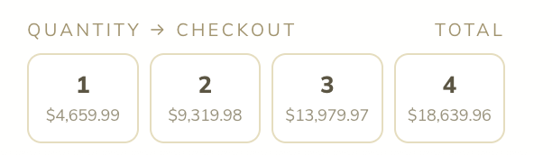 Close-up of the panel's quantity to checkout row, each quantity showing its running total